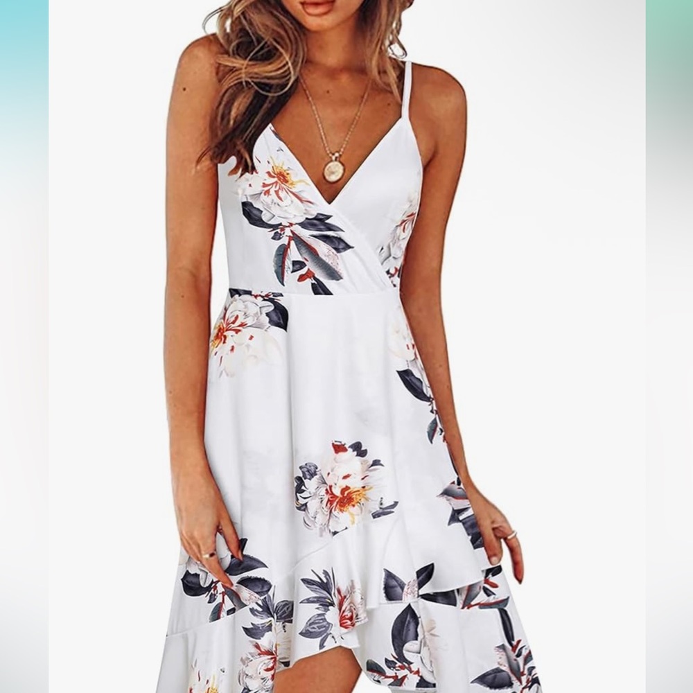 Cream Midi Sundress Spaghetti Strap Wedding Guest